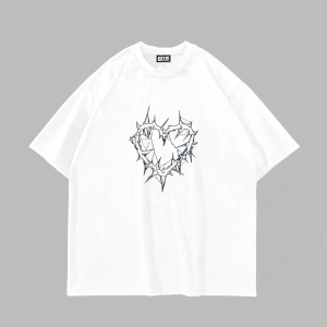 Thorny Heart Baskılı Oversize Unisex Beyaz