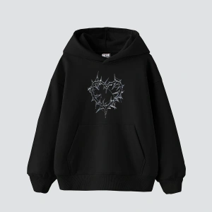 Thorny Heart Baskılı Oversize Unisex Siyah