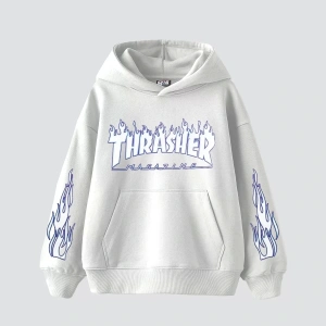 Thrasher Flam Baskılı Oversize Unisex Beyaz