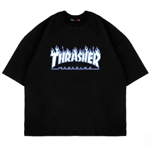 Thrasher Flam Baskılı Oversize Unisex Siyah
