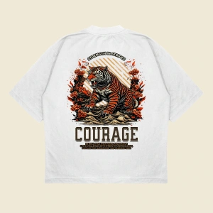 Tigercourage Baskılı Oversize Unisex Pamuklu Nefes Alan Kalın Kumaşlı