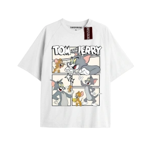 Tom And Jerry Cartoons Unisex Beyaz T-shirt