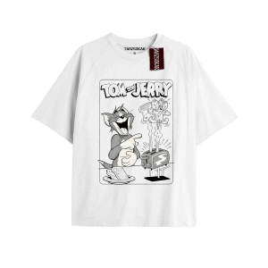 Tom And Jerry Cartoons Unisex Beyaz T-shirt