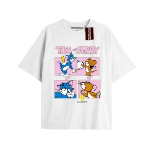 Tom And Jerry Cartoons Unisex Beyaz T-shirt