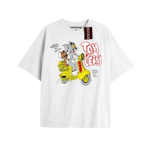 Tom And Jerry Cartoons Unisex Beyaz T-shirt