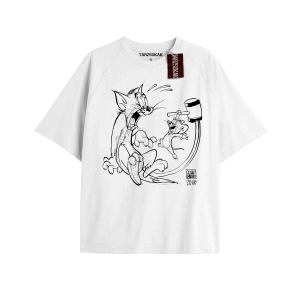 Tom And Jerry Cartoons Unisex Beyaz T-shirt