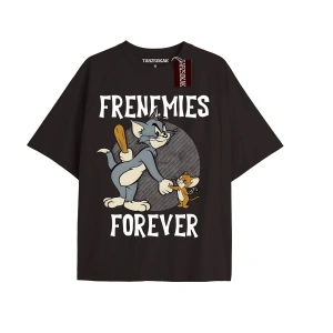 Tom And Jerry Cartoons Unisex Siyah T-shirt