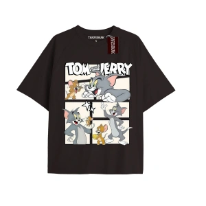 Tom And Jerry Cartoons Unisex Siyah T-shirt
