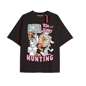Tom And Jerry Cartoons Unisex Siyah T-shirt