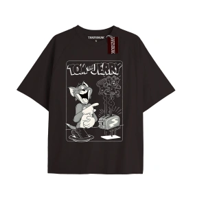 Tom And Jerry Cartoons Unisex Siyah T-shirt