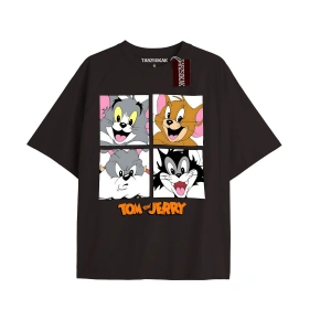Tom And Jerry Cartoons Unisex Siyah T-shirt