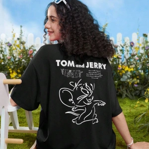 TOM & JERRY X Kadın Loose Fit Karikatür Desen Baskılı Tişört