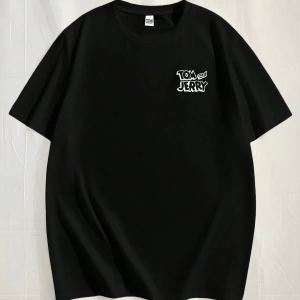 TOM & JERRY X SHEIN Unisex Rahat Fitted Karikatür Siyah Beyaz Karikatür Grafik Kısa Kollu Tiş