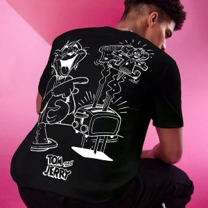 TOM & JERRY X SHEIN Unisex Rahat Fitted Karikatür Siyah Beyaz Karikatür Grafik Kısa Kollu Tiş