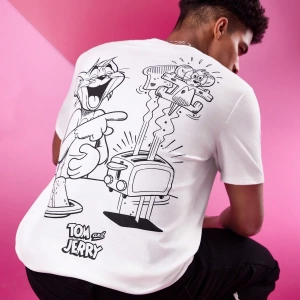 TOM & JERRY X SHEIN Unisex Rahat Fitted Karikatür Siyah Beyaz Karikatür Grafik Kısa Kollu Tiş