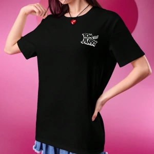 TOM & JERRY X SHEIN Unisex Rahat Fitted Karikatür Siyah Beyaz Karikatür Grafik Kısa Kollu Tiş
