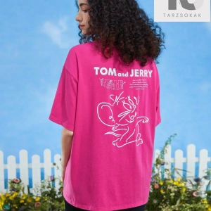 TOM & JERRY X Sloganlı ve Karikatür Grafikli Düşük Omuzlu Oversize Tişört