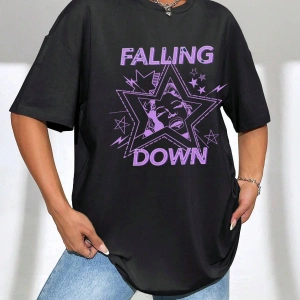 TOM & JERRY X Sloganlı ve Karikatür Grafikli Düşük Omuzlu Oversize Tişört