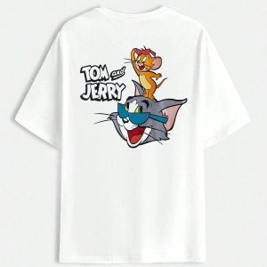 Tom Ve Jerry Baskılı Oversize Unisex T-Shirt