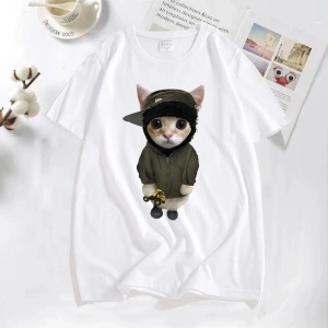 Tonka T shirt ile Yeat Kitty erkekler komik sevimli kedi grafik Tee % baskılı tişört pamuk Te 2821