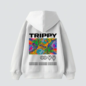 Trippy Baskılı Oversize Unisex Beyaz