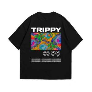 Trippy Baskılı Oversize Unisex Beyaz
