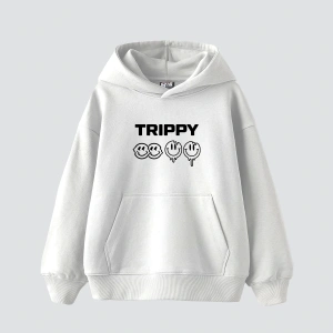 Trippy Baskılı Oversize Unisex Beyaz