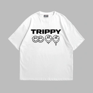 Trippy Baskılı Oversize Unisex Beyaz