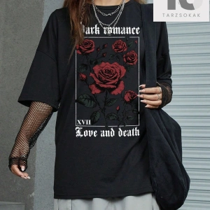 Tropikal Ve Slogan Grafikli Düşük Omuzlu Tişört