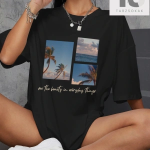 Tropikal Ve Slogan Grafikli Düşük Omuzlu Tişört