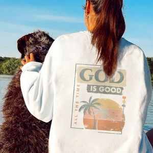 Tropikal ve Slogan Grafikli Düşük Sweat Beyaz