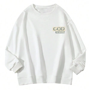 Tropikal ve Slogan Grafikli Düşük Sweat Beyaz