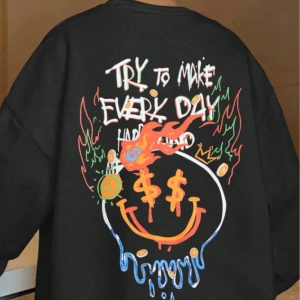 Try To Make Renkli Oversize Bisiklet Yaka Pamuklu Sweatshirt Beyaz