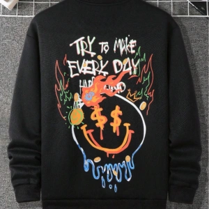 Try To Make Renkli Oversize Bisiklet Yaka Pamuklu Sweatshirt Beyaz