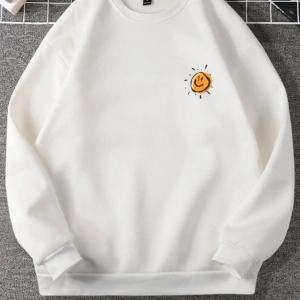 Try To Make Renkli Oversize Bisiklet Yaka Pamuklu Sweatshirt Beyaz