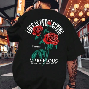 Uni?sex Bay/bayan Love Baskili Gül T-shirt