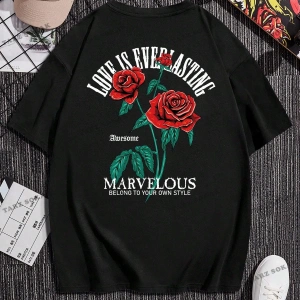 Uni?sex Bay/bayan Love Baskili Gül T-shirt