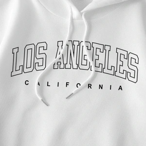 Unique----Unisex Beyaz Los Angeles Baskılı Kapüşonlu Oversize Sweatshirt