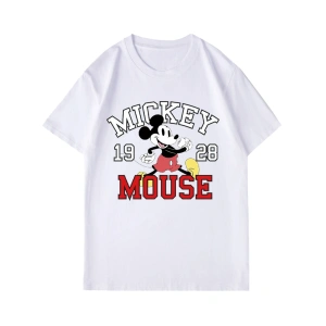 Unique----Unisex Kadın Erkek Mickey Mous Özel Baskılı Oversize Pamuk Penye T-shirt Beyaz