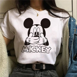 Unique----Unisex Kadın Erkek Mickey Mous Özel Baskılı Oversize Pamuk Penye T-shirt Beyaz