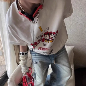 Unique----Unisex Kadın Erkek Mickey Mous Özel Baskılı Oversize Pamuk Penye T-shirt Beyaz