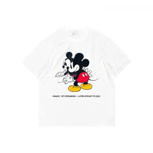 Unique----Unisex Kadın Erkek Mickey Mous Özel Baskılı Oversize Pamuk Penye T-shirt Beyaz