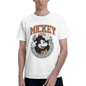 Unique----Unisex Kadın Erkek Mickey Mous Özel Baskılı Oversize Pamuk Penye T-shirt Beyaz