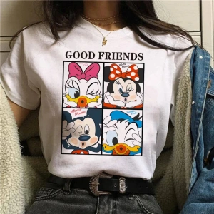 Unique----Unisex Kadın Erkek Mickey Mous Özel Baskılı Oversize Pamuk Penye T-shirt Beyaz