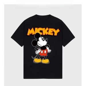 Unique----Unisex Kadın Erkek Mickey Mous Özel Baskılı Oversize Pamuk Penye T-shirt Siyah