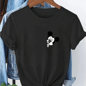 Unique----Unisex Kadın Erkek Mickey Mous Özel Baskılı Oversize Pamuk Penye T-shirt Siyah