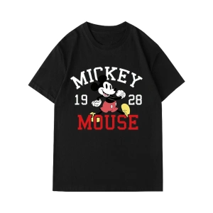 Unique----Unisex Kadın Erkek Mickey Mous Özel Baskılı Oversize Pamuk Penye T-shirt Siyah