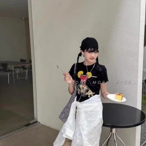 Unique----Unisex Kadın Erkek Mickey Mous Özel Baskılı Oversize Pamuk Penye T-shirt Siyah