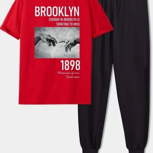 Unisex 1898 Brooklyn Baskılı 2li Eşofman Takımı Tsh-sıyah-1898-esh-düz
