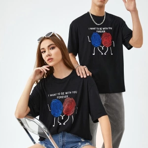 Unisex 1pc Sloganlı ve Karikatür Grafikli Omuz Harajuku Style